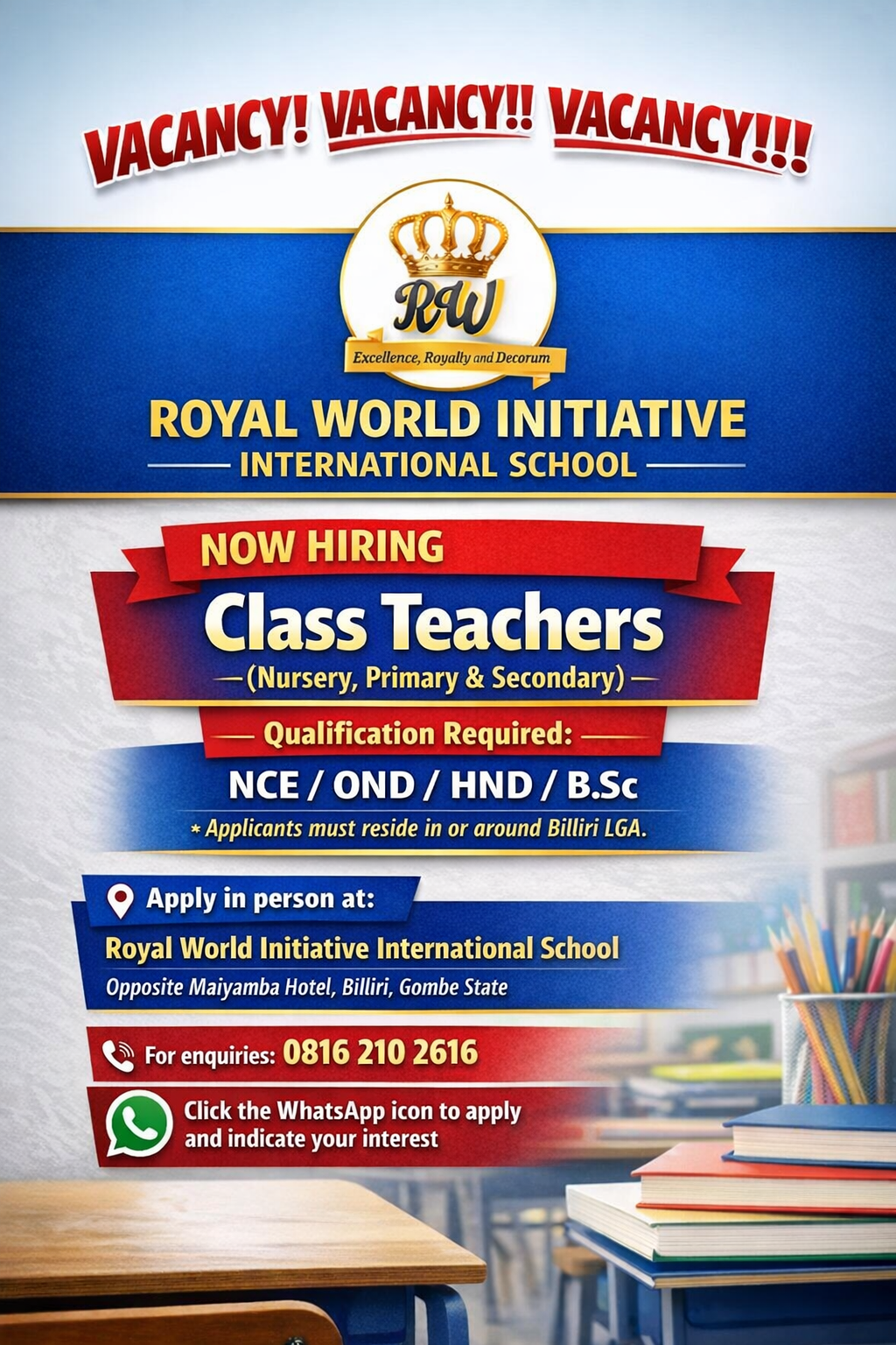 Royal World Initiative International Facebook ad: APPLY NOW!