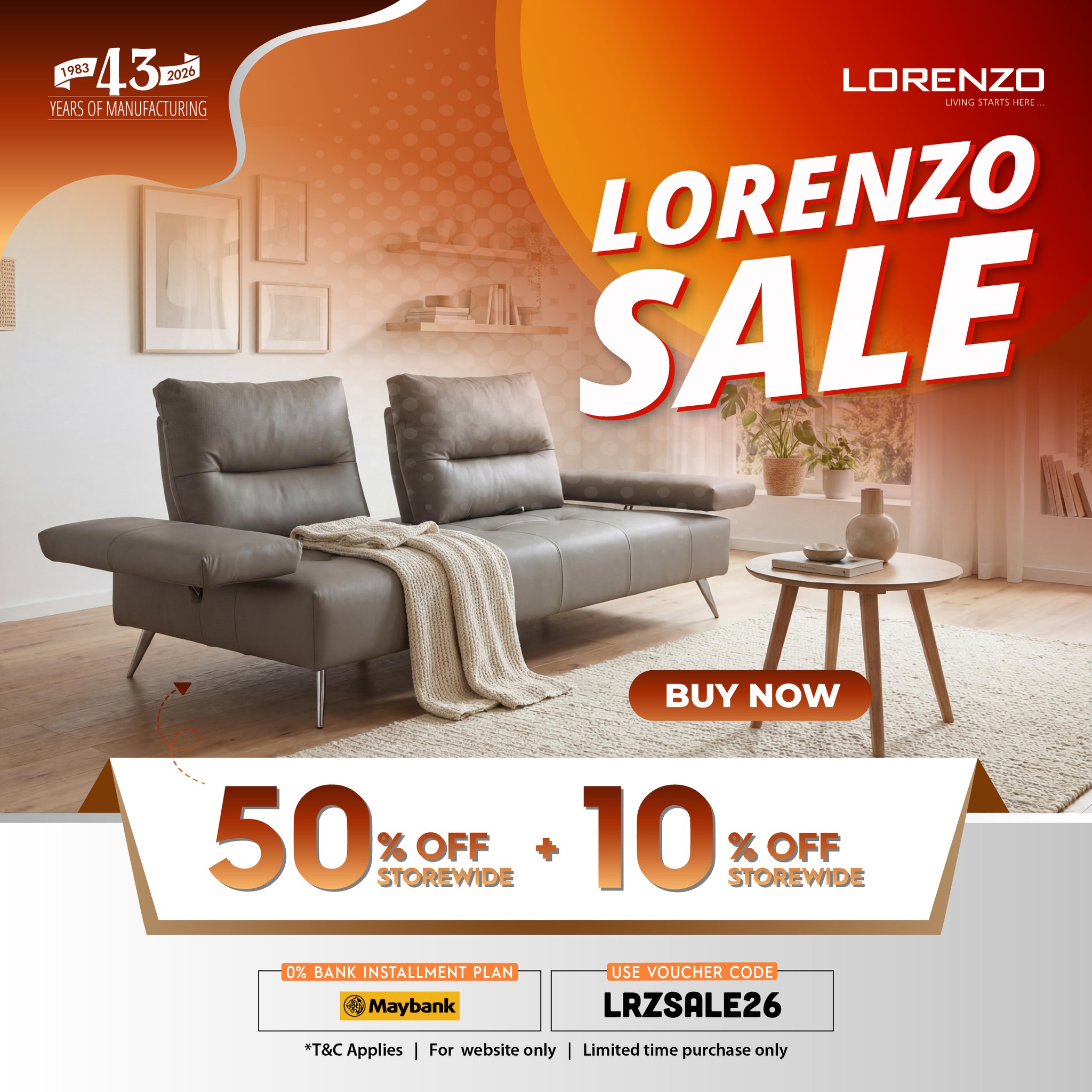 Lorenzo Furniture Malaysia Facebook ad: Experience refined living with Lorenzo.