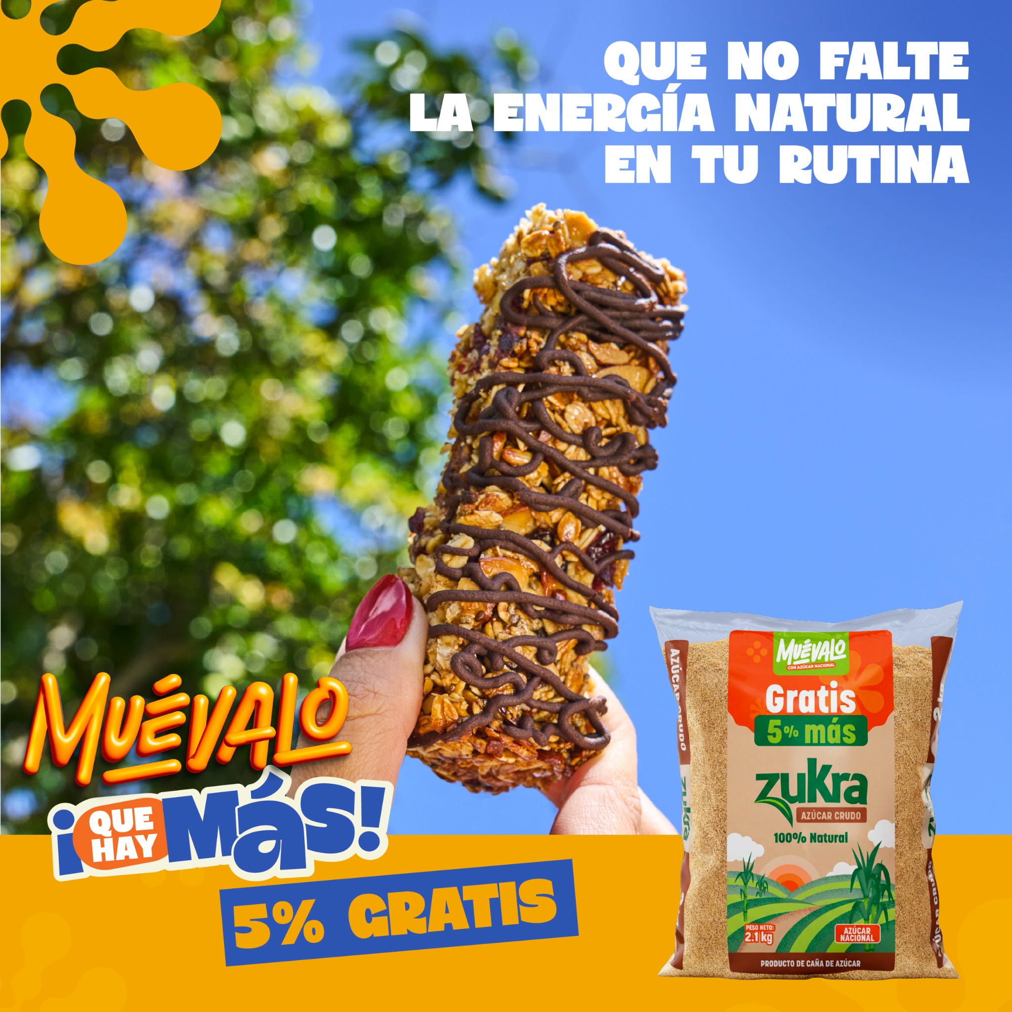 Zukra Facebook ad: ¡Los snacks durante caminatas largas son importantísimos!