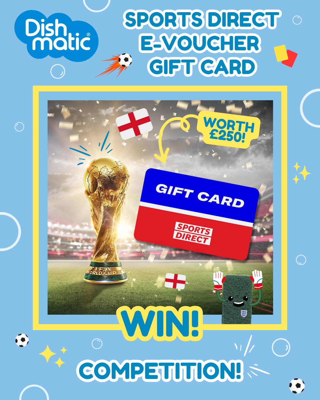 Dishmatic Facebook ad: WIN A SPORTS DIRECT E-VOUCHER GIFT CARD WORTH £250…