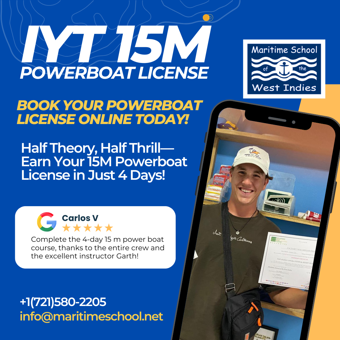 Maritime School of the West Indies Facebook ad: Master Powerboat Handling in 4 Days-5 Seats Only