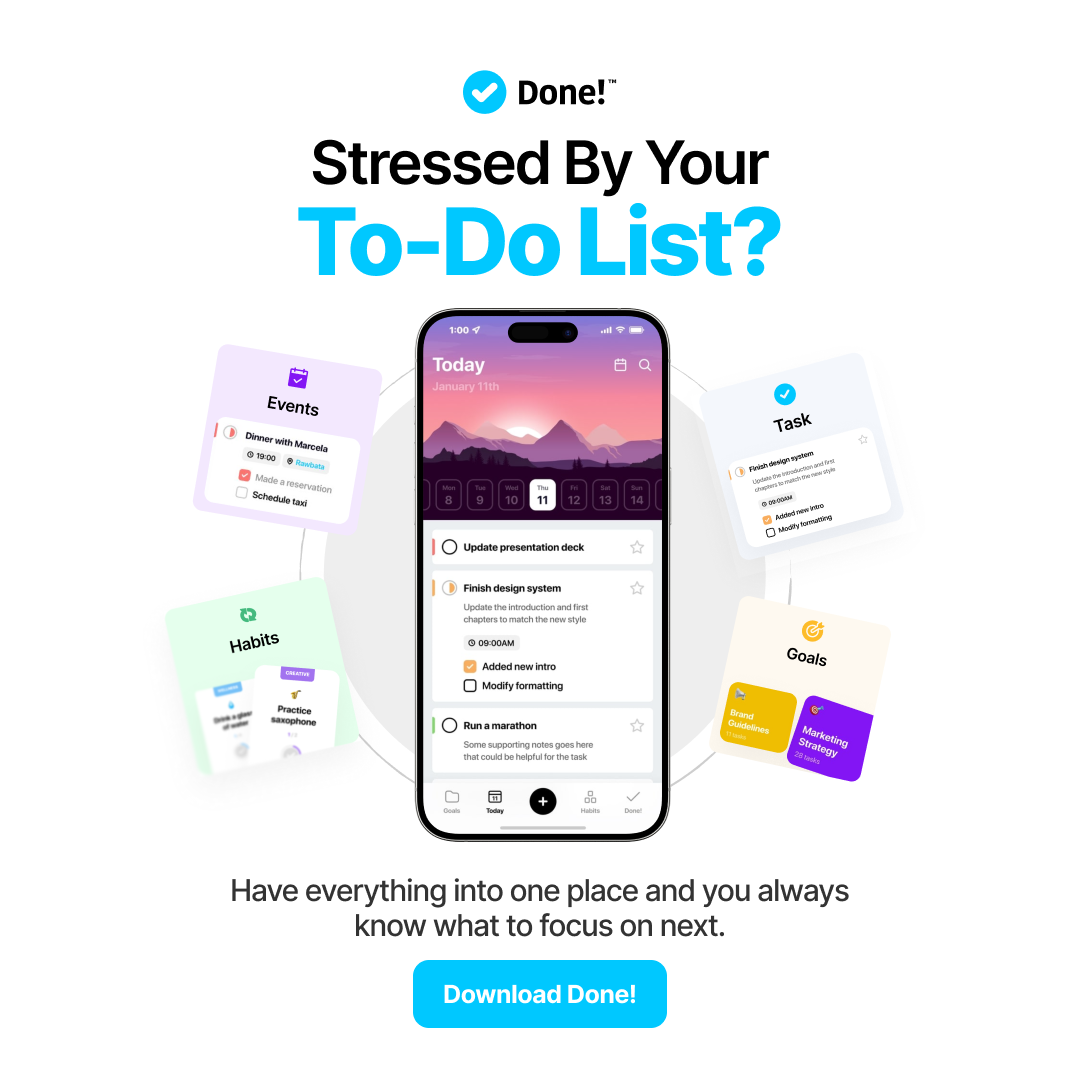 Done - Happy Productivity App Facebook ad: Your Brain Needs A Break