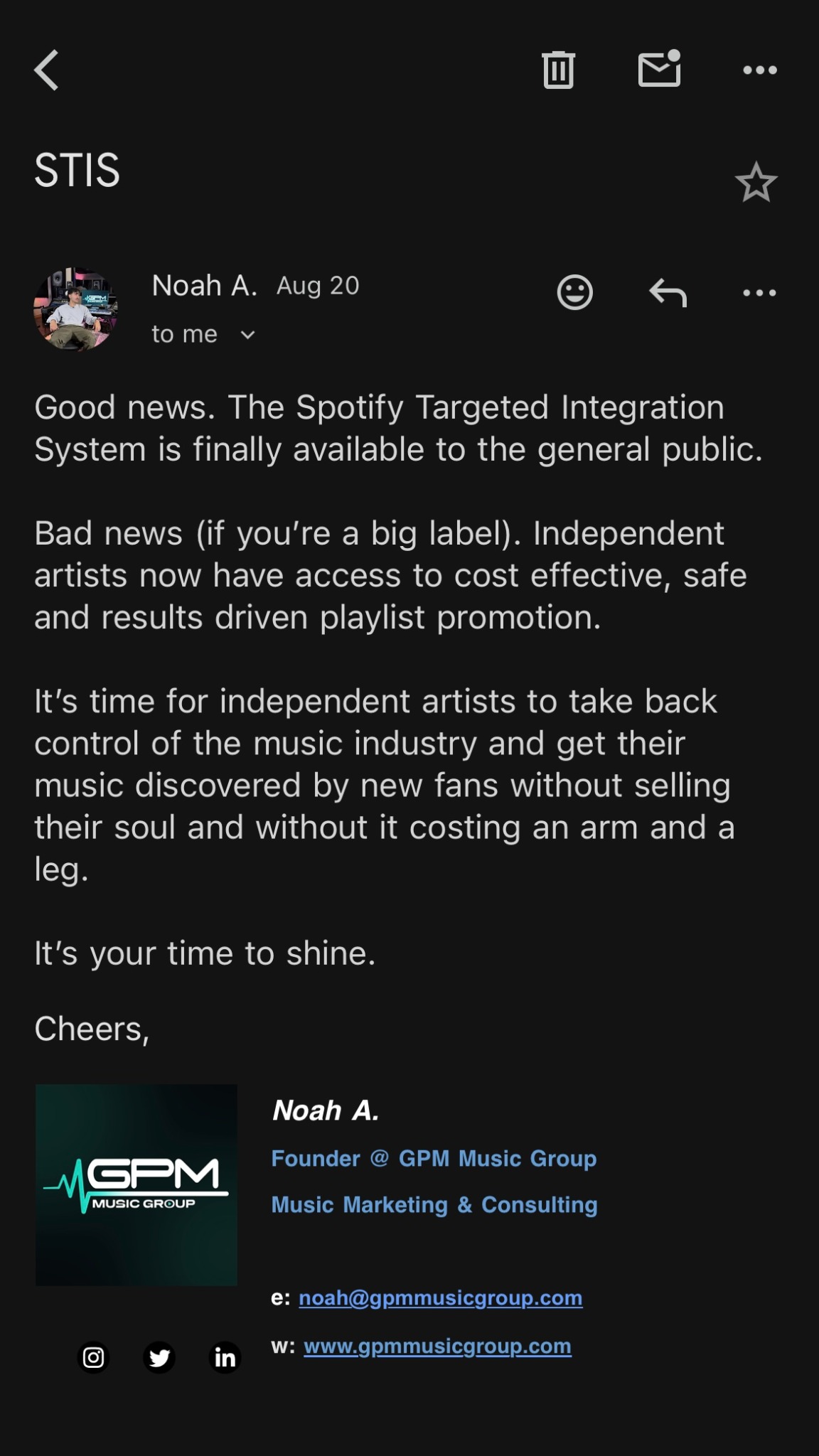 GPM Music Group Facebook ad