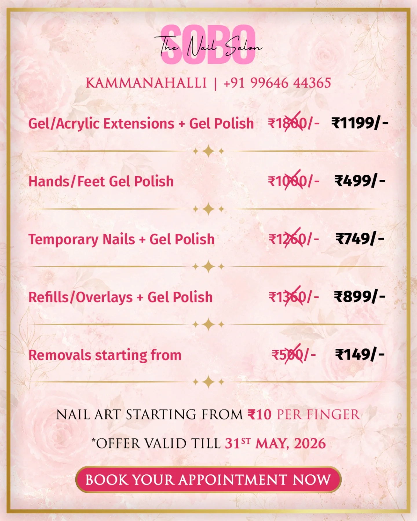 The SoBo Nail Salon Kammanahalli Facebook ad: Indulge in the art of luxury nails.