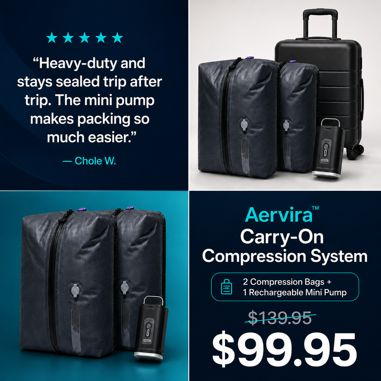 Aervira Facebook ad: Stop Paying Checked Bag Fees