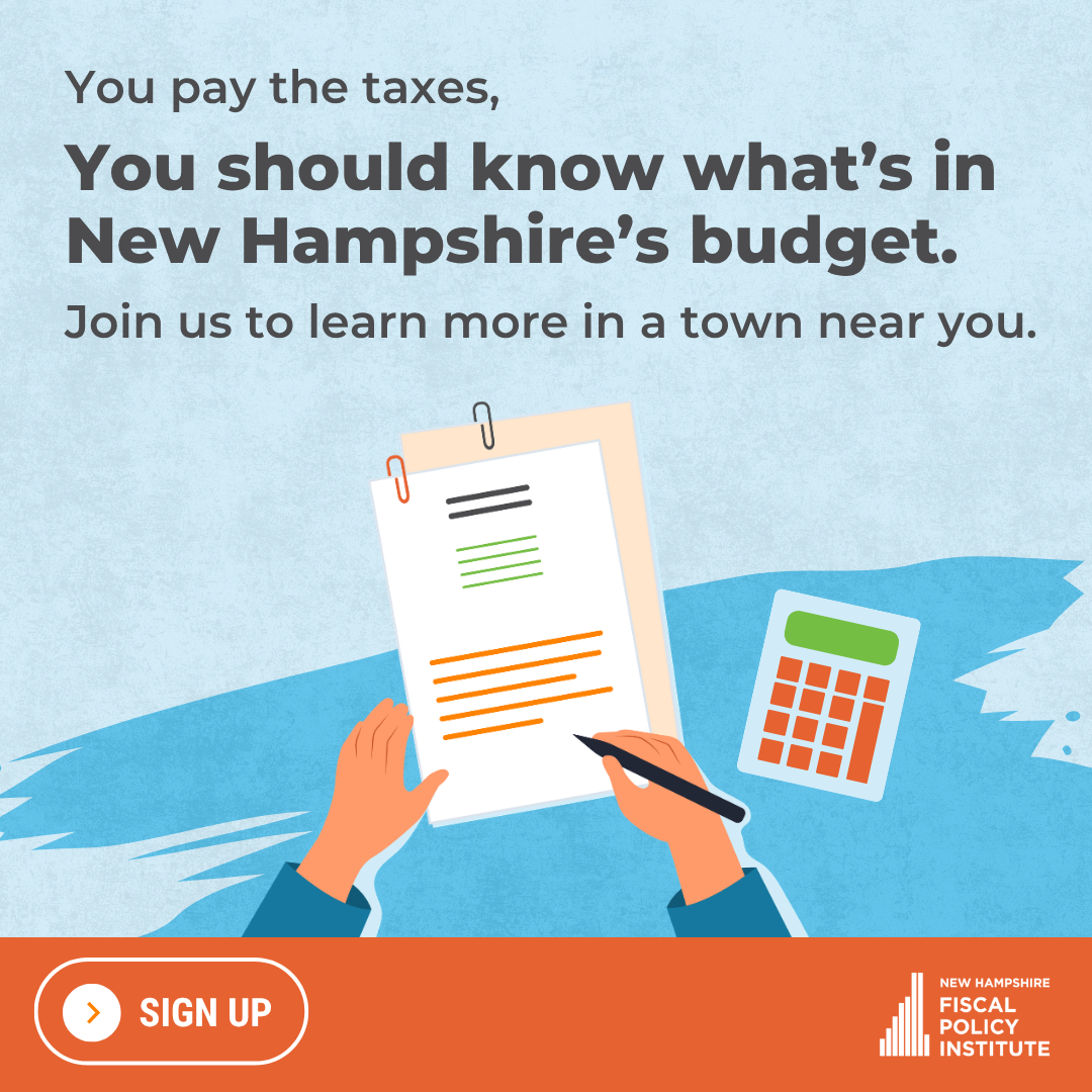 New Hampshire Fiscal Policy Institute Facebook ad: Sign up to attend an NHFPI event near you