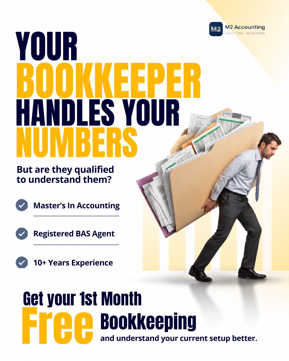 M2 Accounting Solutions Facebook ad: Is Your Bookkeeper Qualified?
