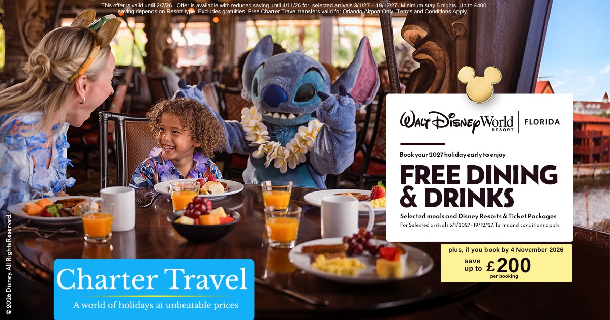 Charter Travel Facebook ad from Jul 1, 2026