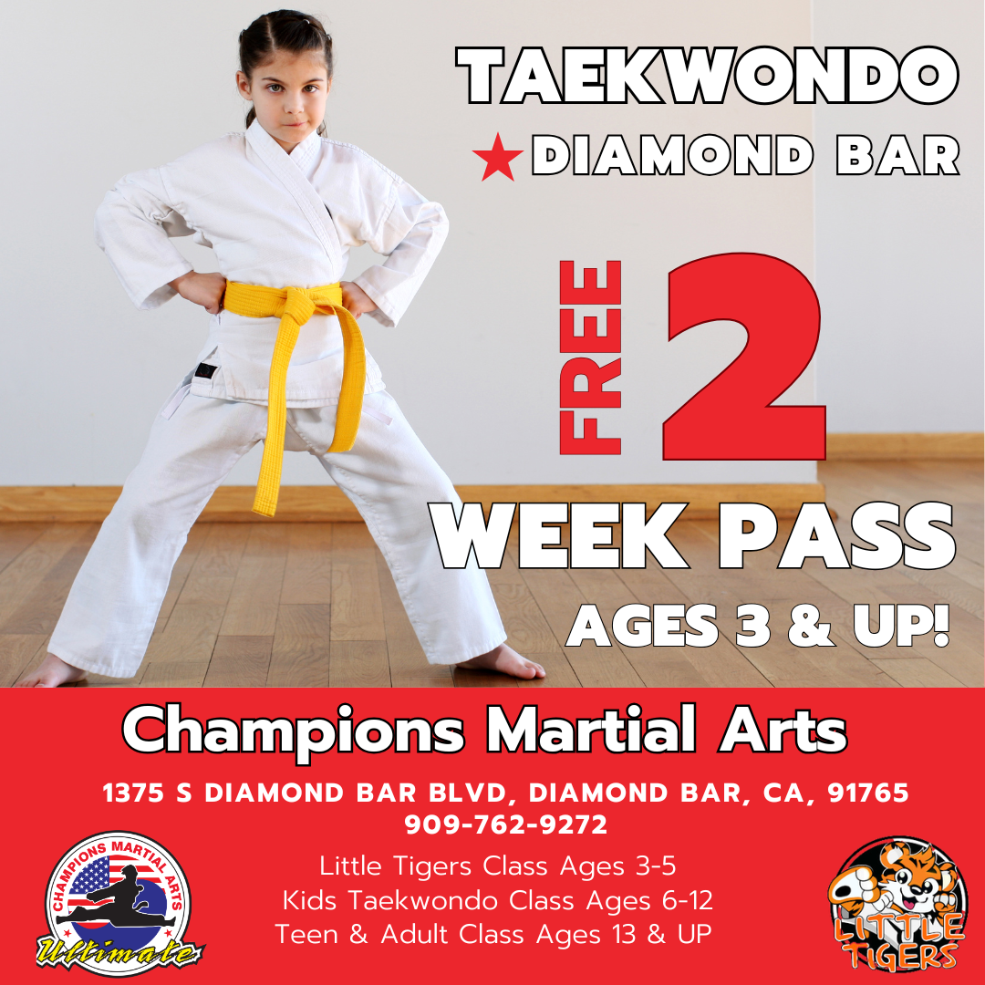 Champions Martial Arts Diamond Bar Facebook ad: Free 2 Weeks Taekwondo Trial for Ages 3 and Up!