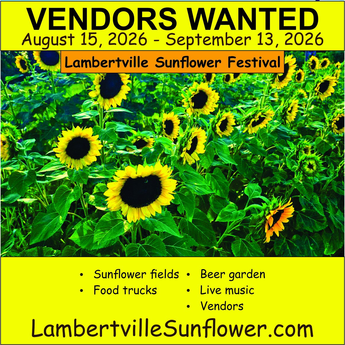 Bellemont Farm Facebook ad: We are still accepting vendors for the Lambertville…