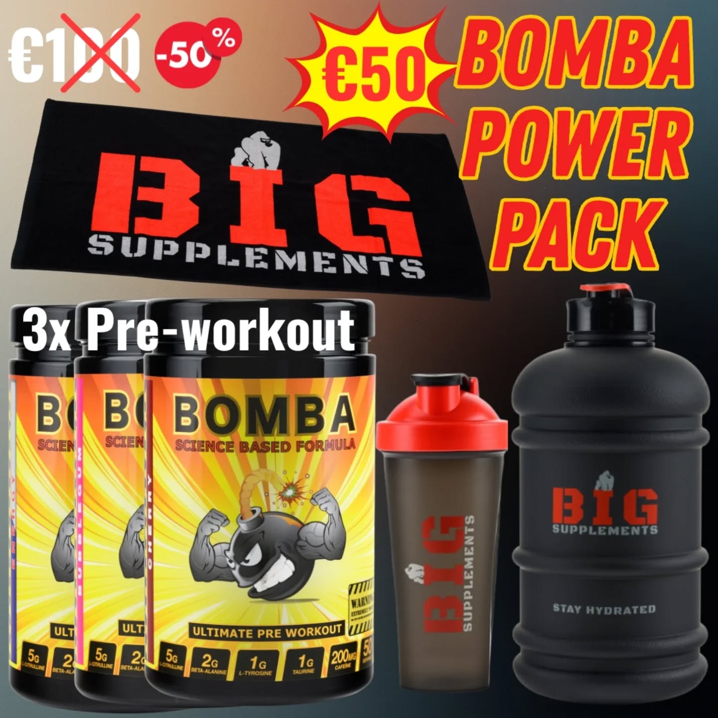 Big Supplements Facebook ad: Tijdelijk 50% korting