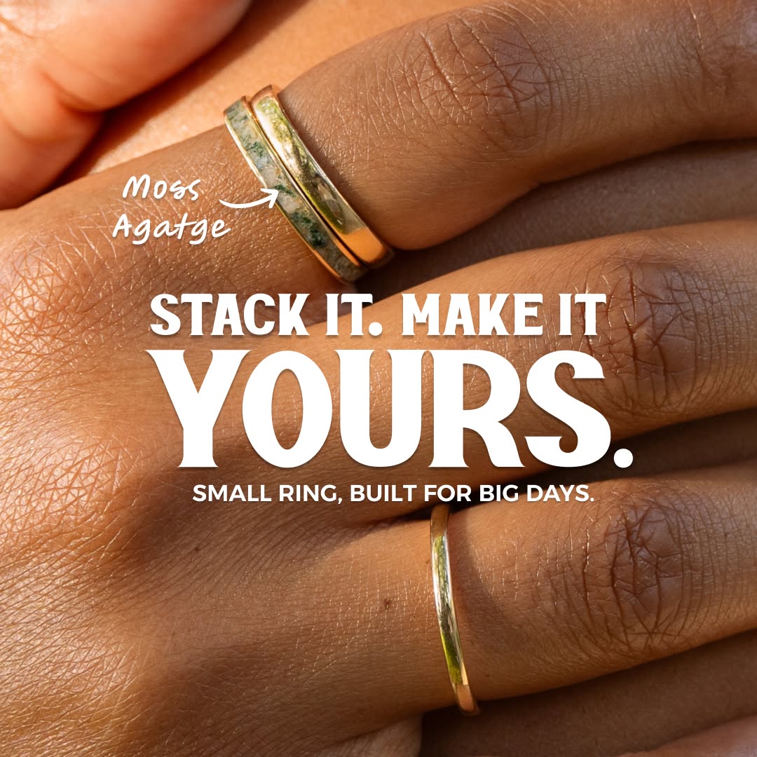 Honest Hands Ring Co. Facebook ad: Thin Stone Ring. Handmade in Colorado.