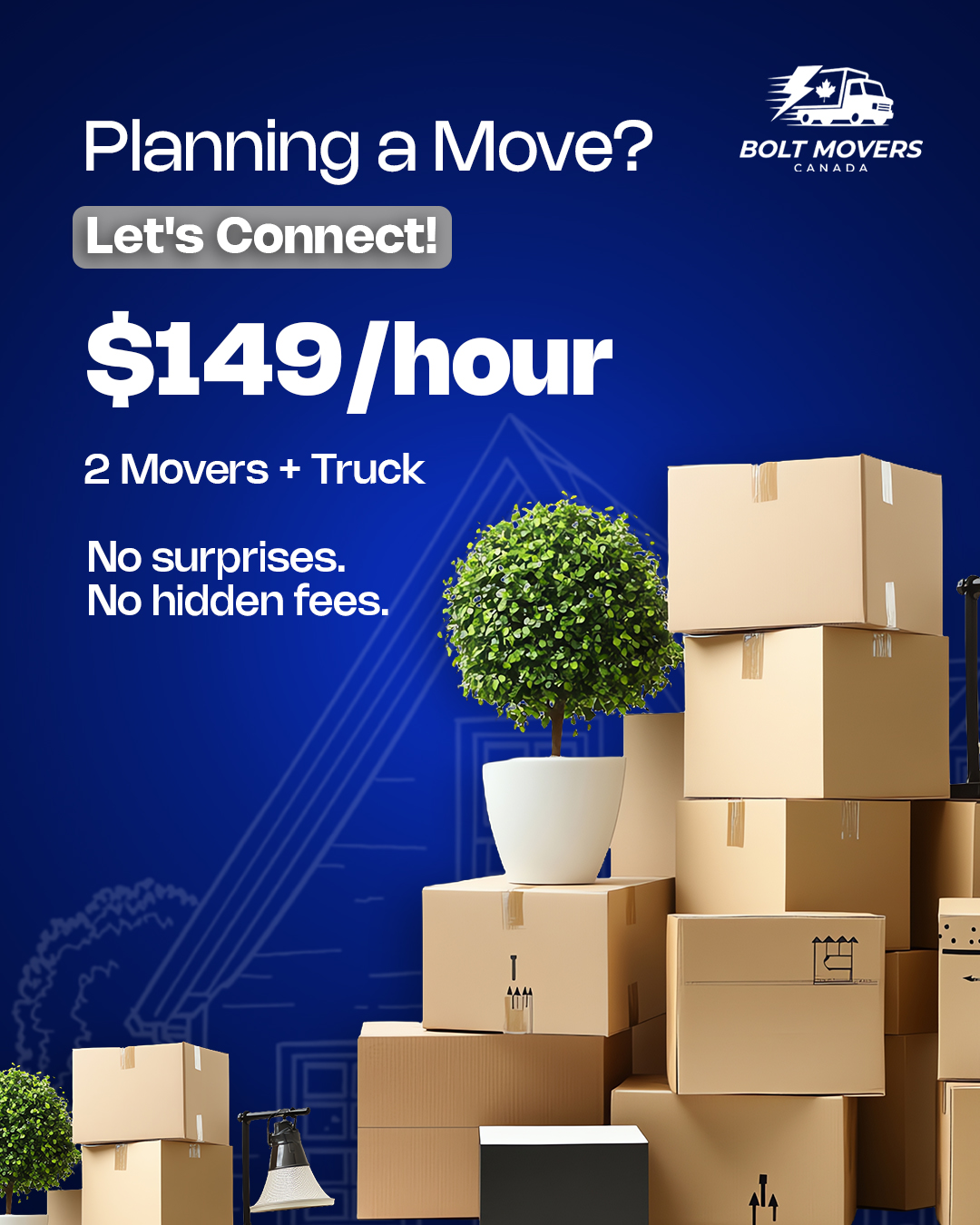 Bolt Movers Facebook ad: TAP HERE FOR A FREE ESTIMATE!
