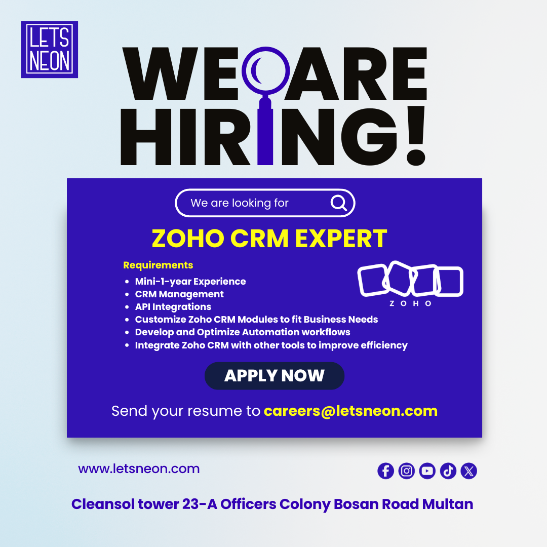 Lets Neon Facebook ad: Zoho CRM Expert Required