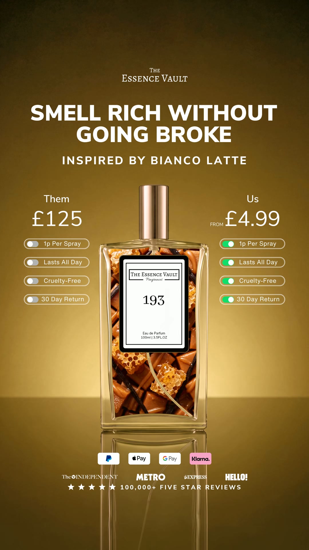 The Essence Vault Facebook ad: Designer Inspired Fragrances For Less