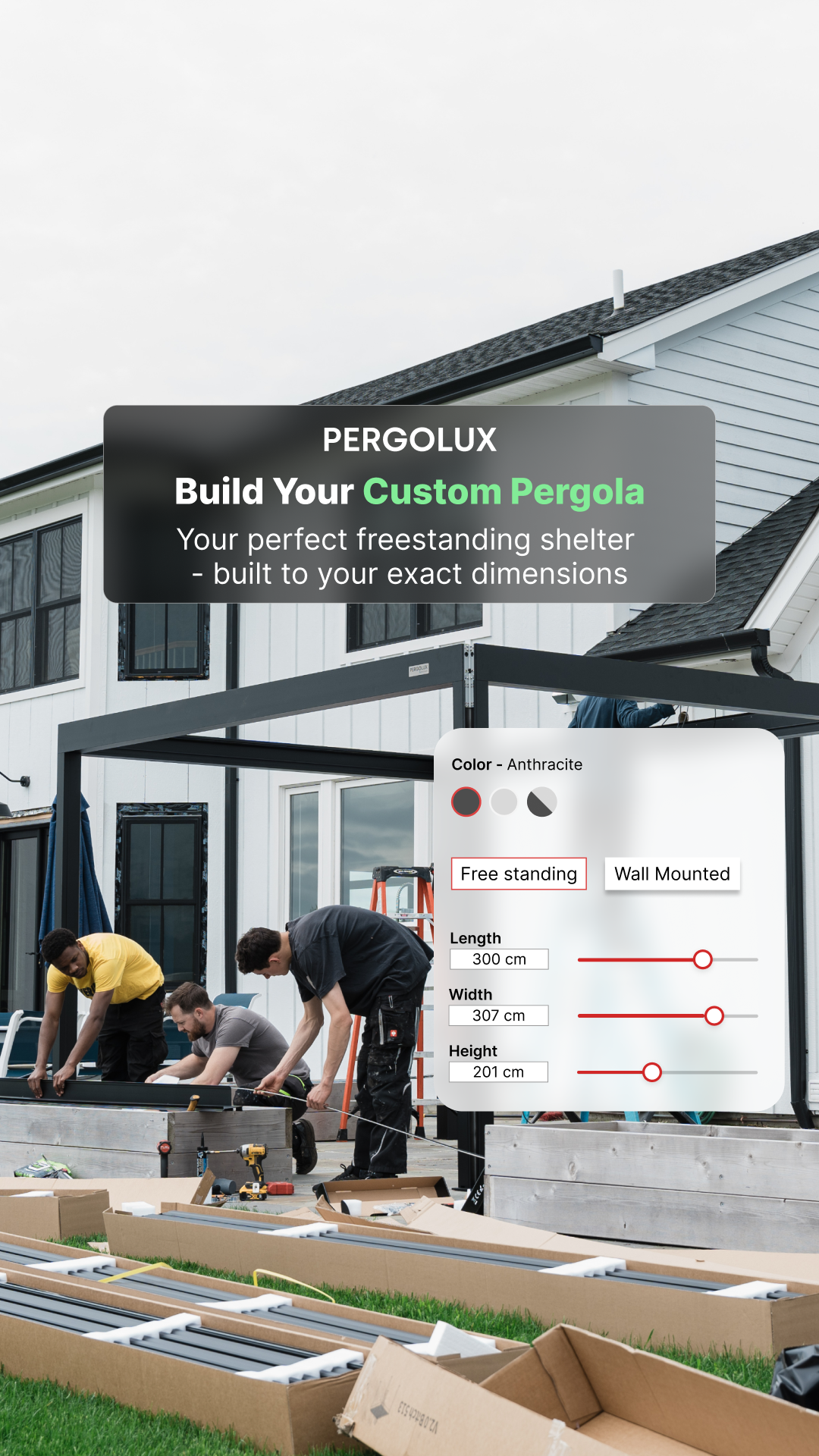 pergolux.co.uk Facebook ad: Your Garden. Your Dimensions.
