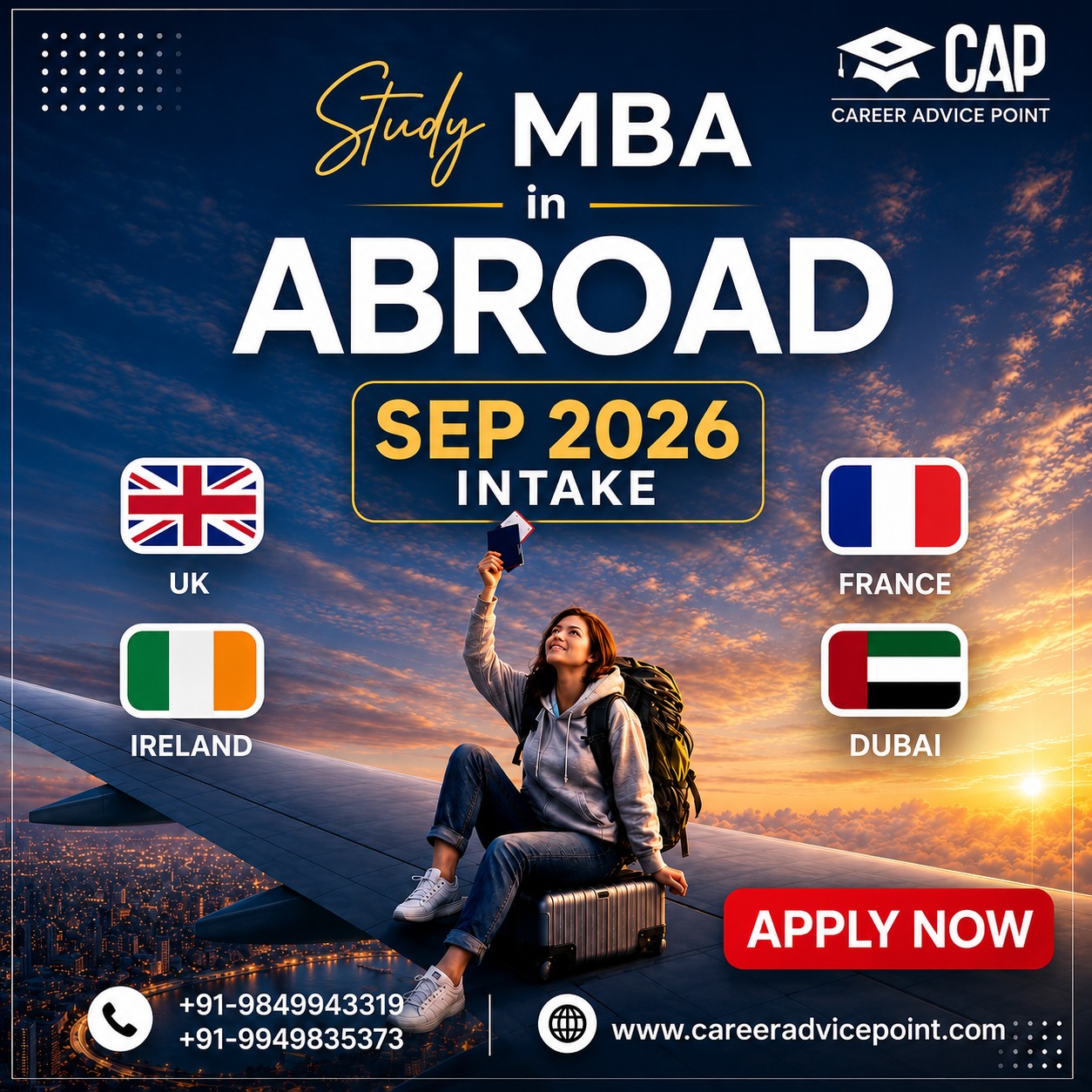Cap Educational Services Facebook ad: Your International MBA Journey Starts Here