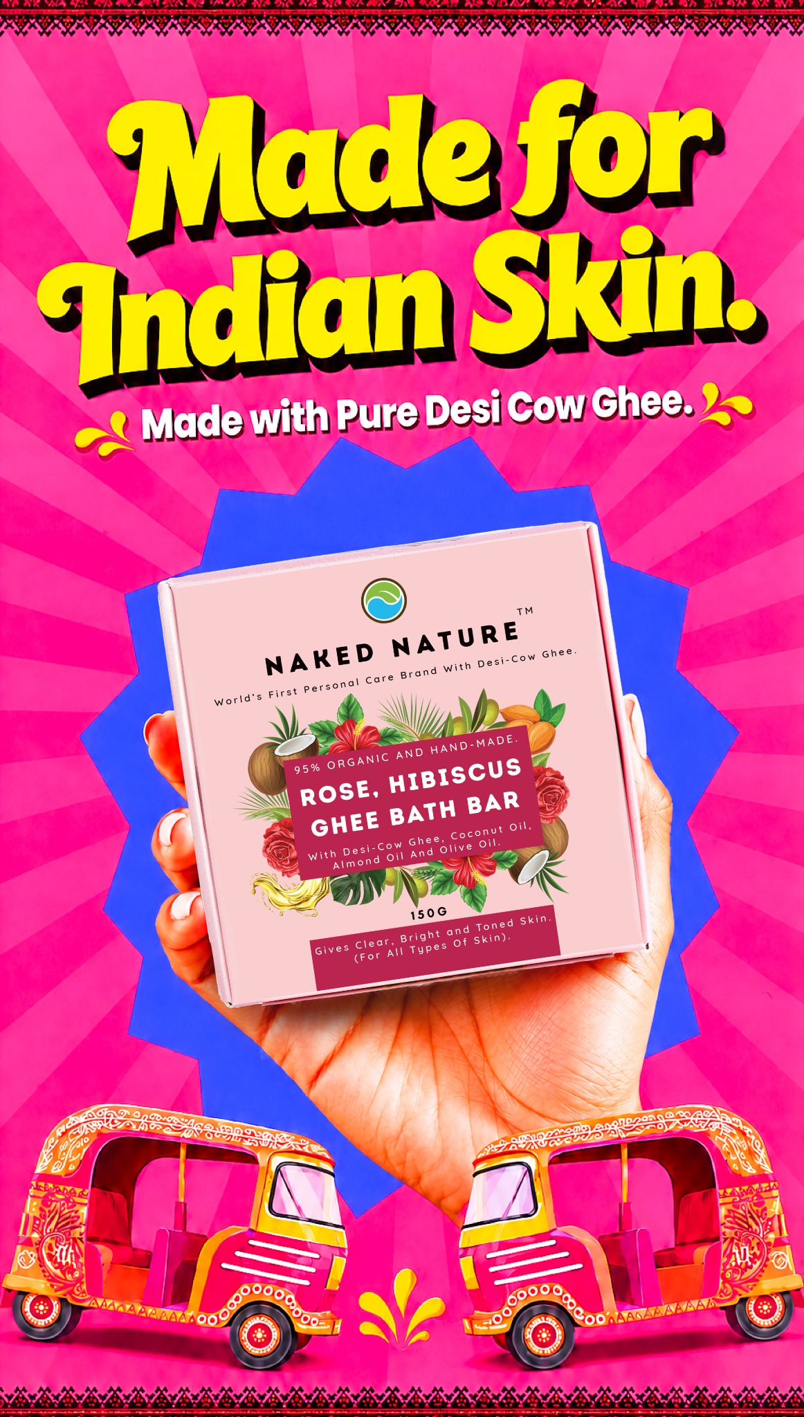 Naked Nature Facebook ad: Rose & Hibiscus Ghee Bath Bar