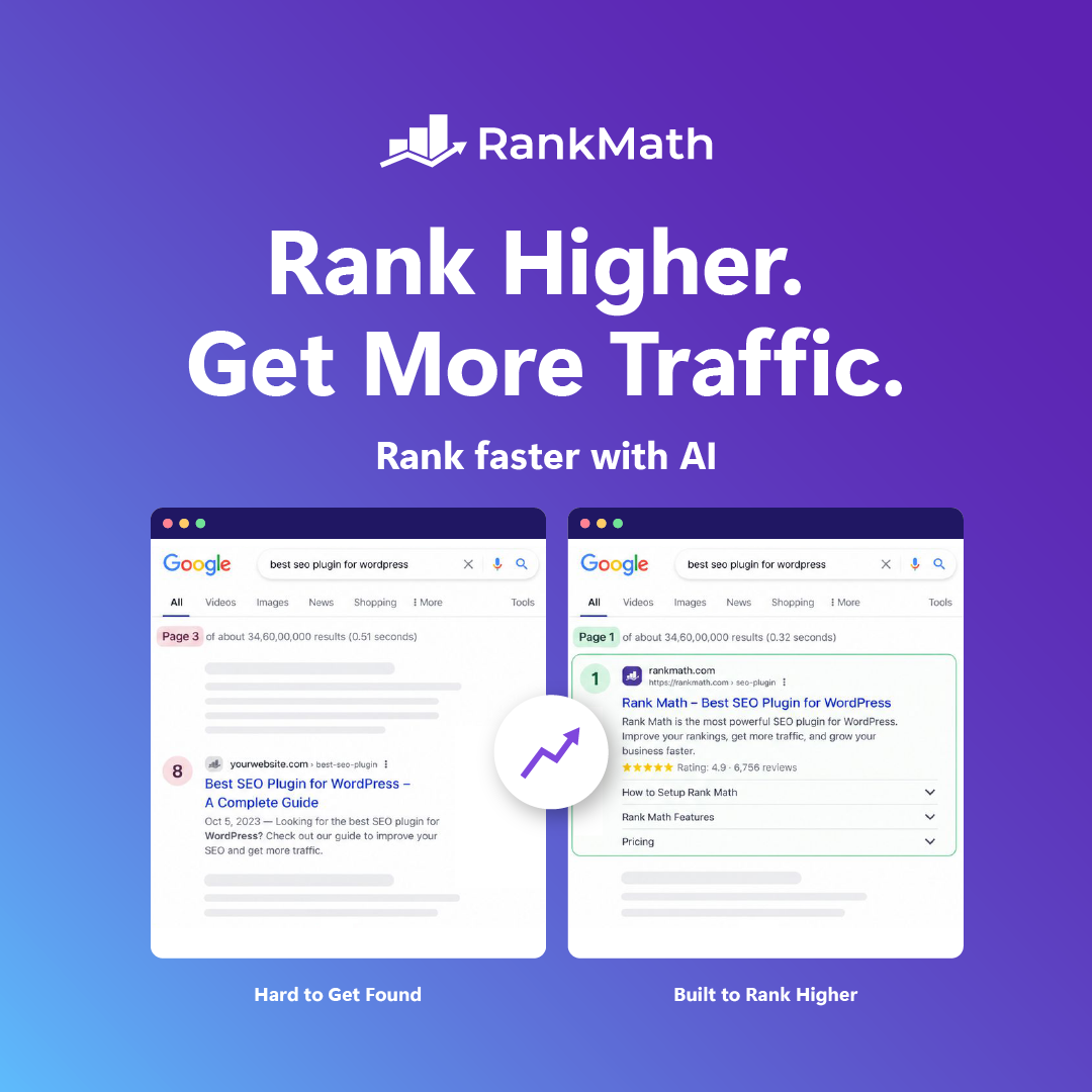 Rank Math Facebook ad: Get the Traffic Your Content Deserves.