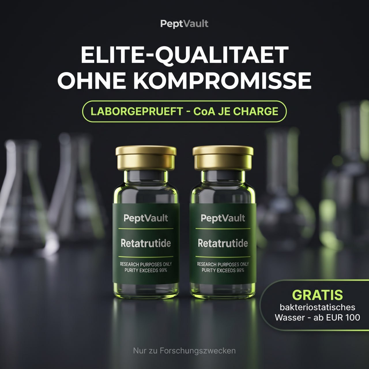 Peptvault Facebook ad: Laborgeprüft, dokumentiert, in 24 h versandt