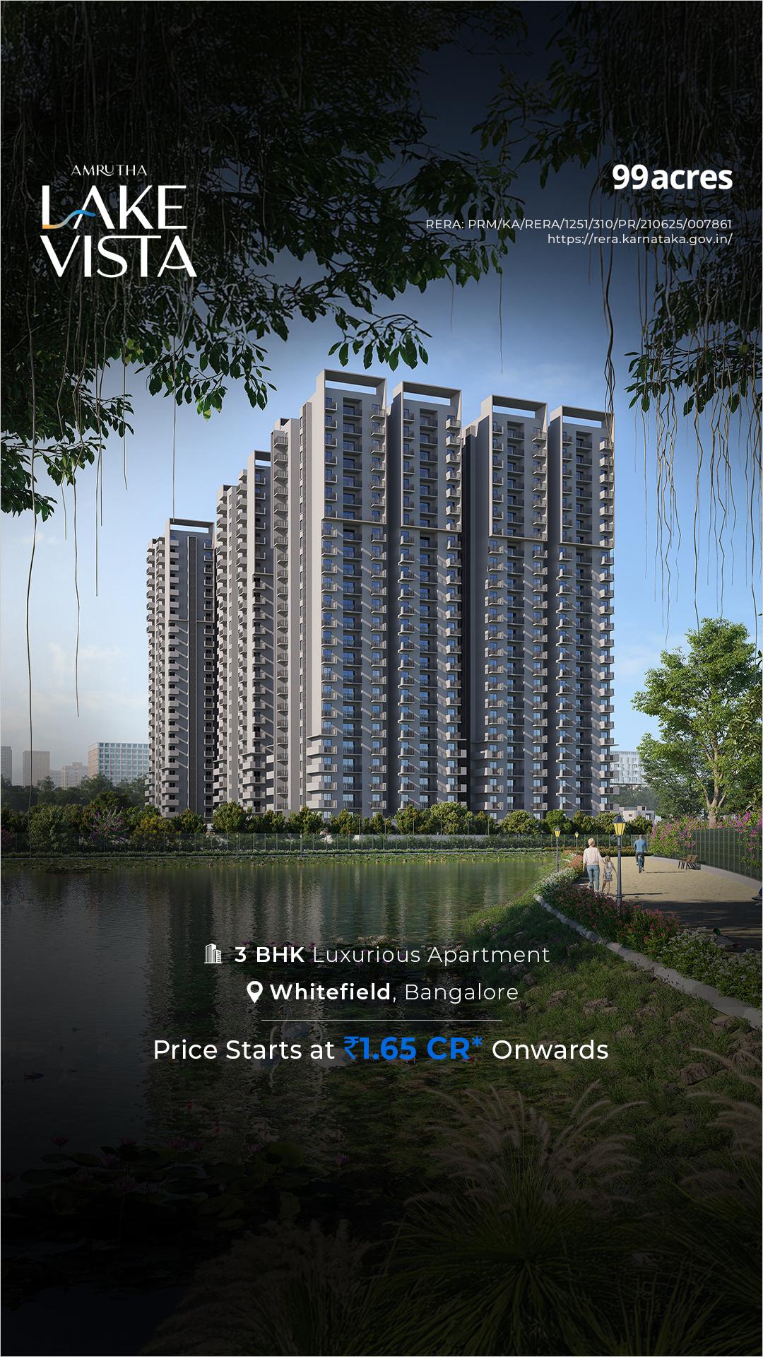 99acres Bangalore Realty Facebook ad: 3 BHK Luxurious Apartment starting ₹1.65 Cr* Onw.