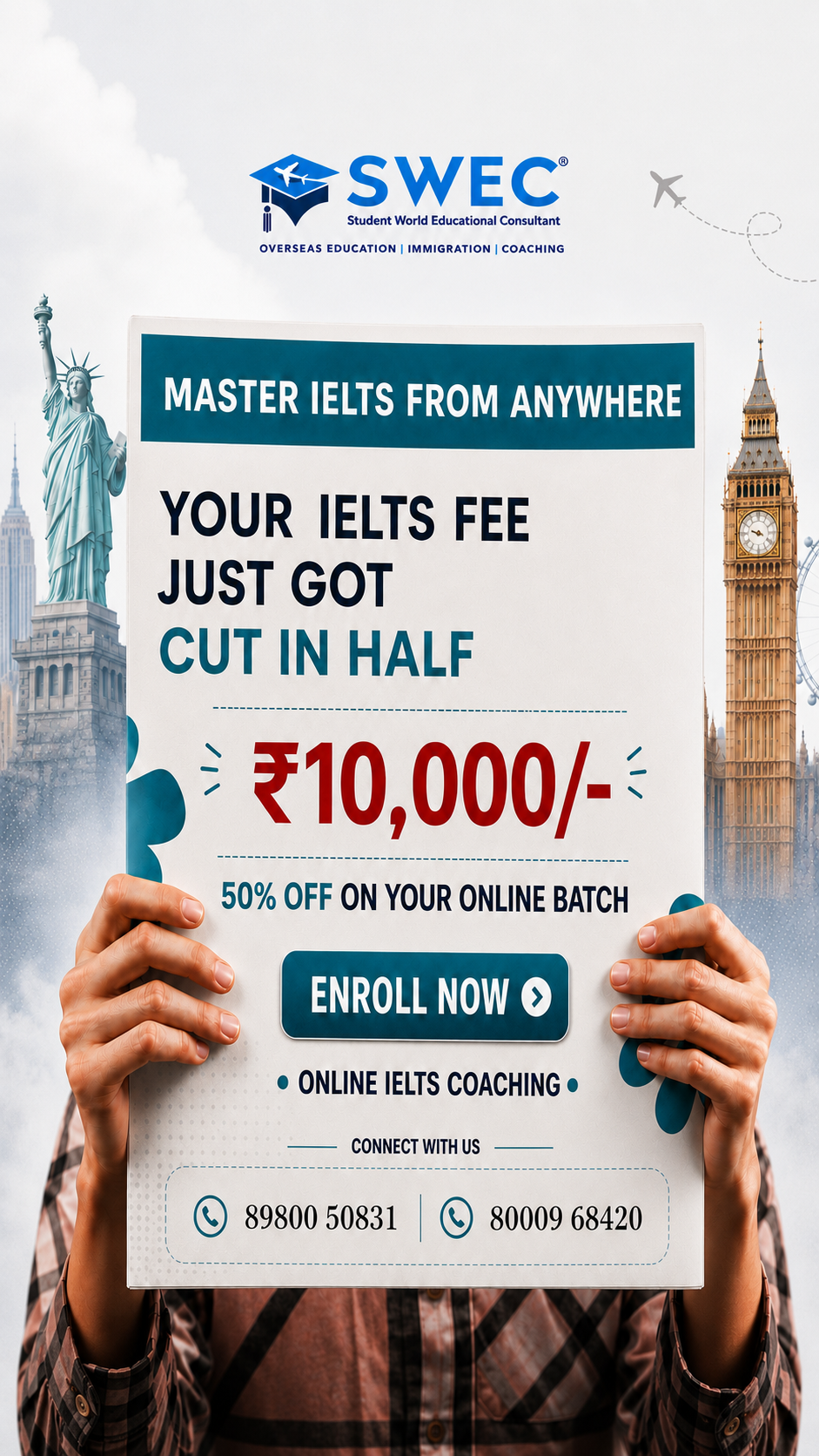 SWEC Education & Immigration Services India Facebook ad: 50% OFF Your IELTS Preparation