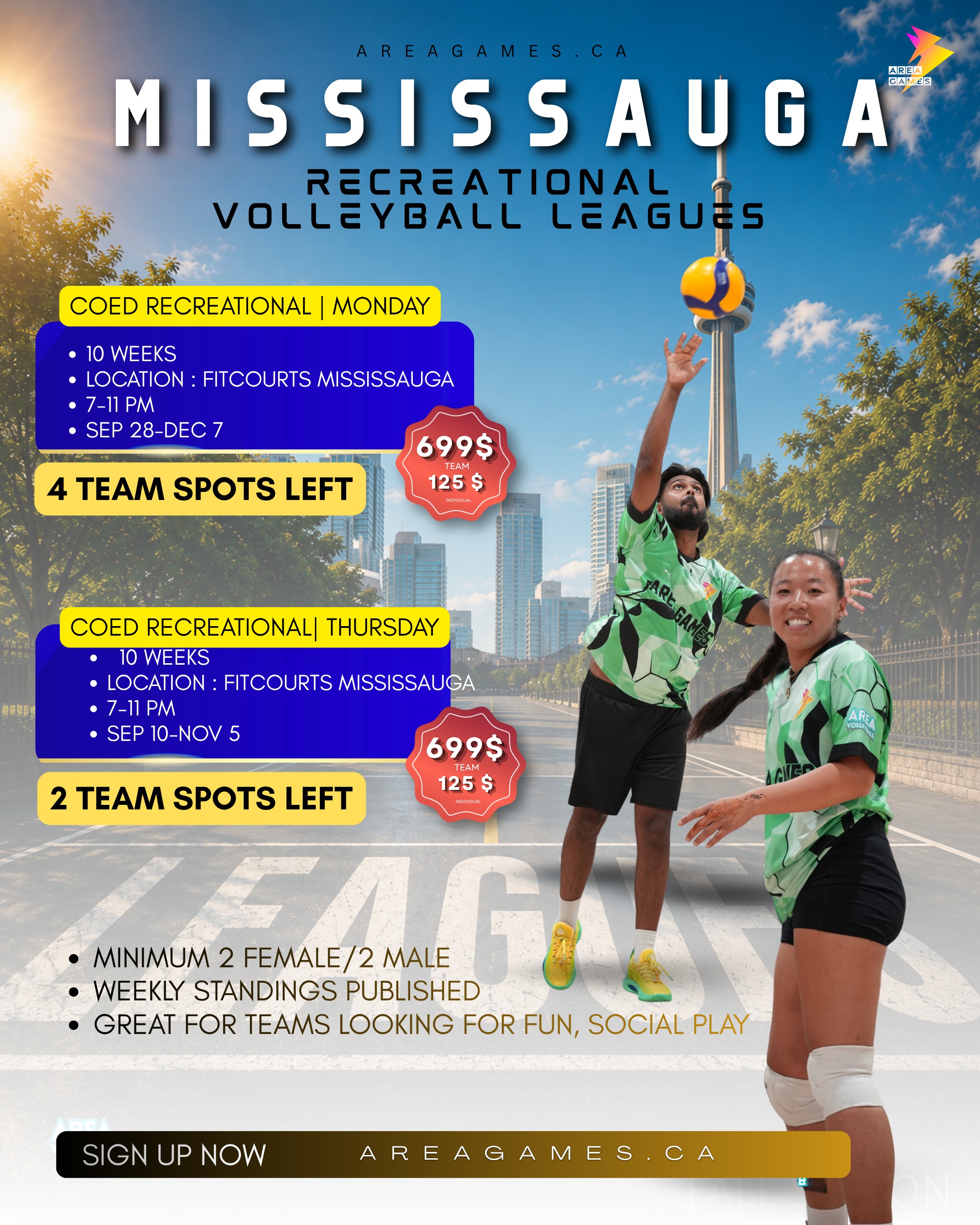 AREA Games Facebook ad: Mississauga Recreational Volleyball Leagues Are Here!