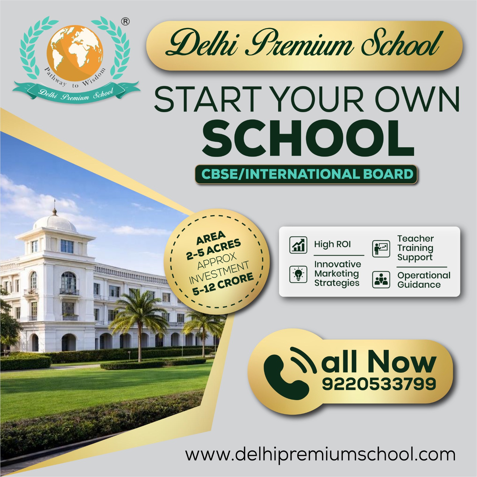 Delhi Premium School Facebook ad: Launch a Premium K-12 School in Just 45 Days