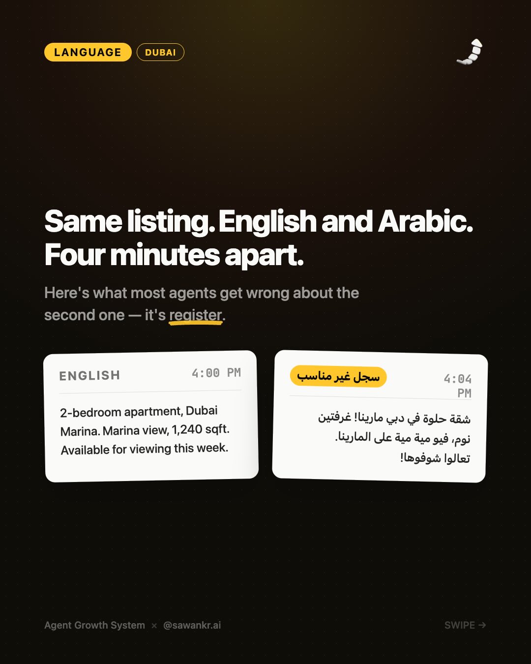 Sawan Kumar Facebook ad: Same listing. English and Arabic.