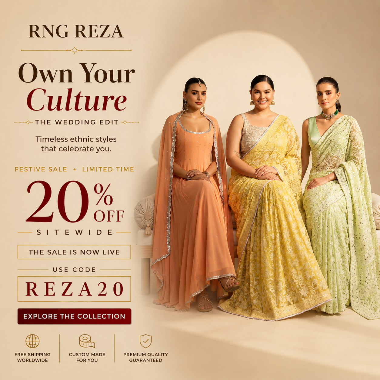 Rngreza Facebook ad: Luxury Fashion. 20% OFF Today.