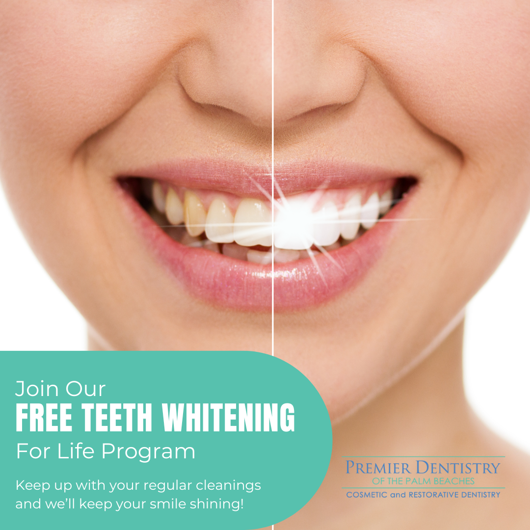 Premier Dentistry of the Palm Beaches Facebook ad: Get Free Teeth Whitening for Life!