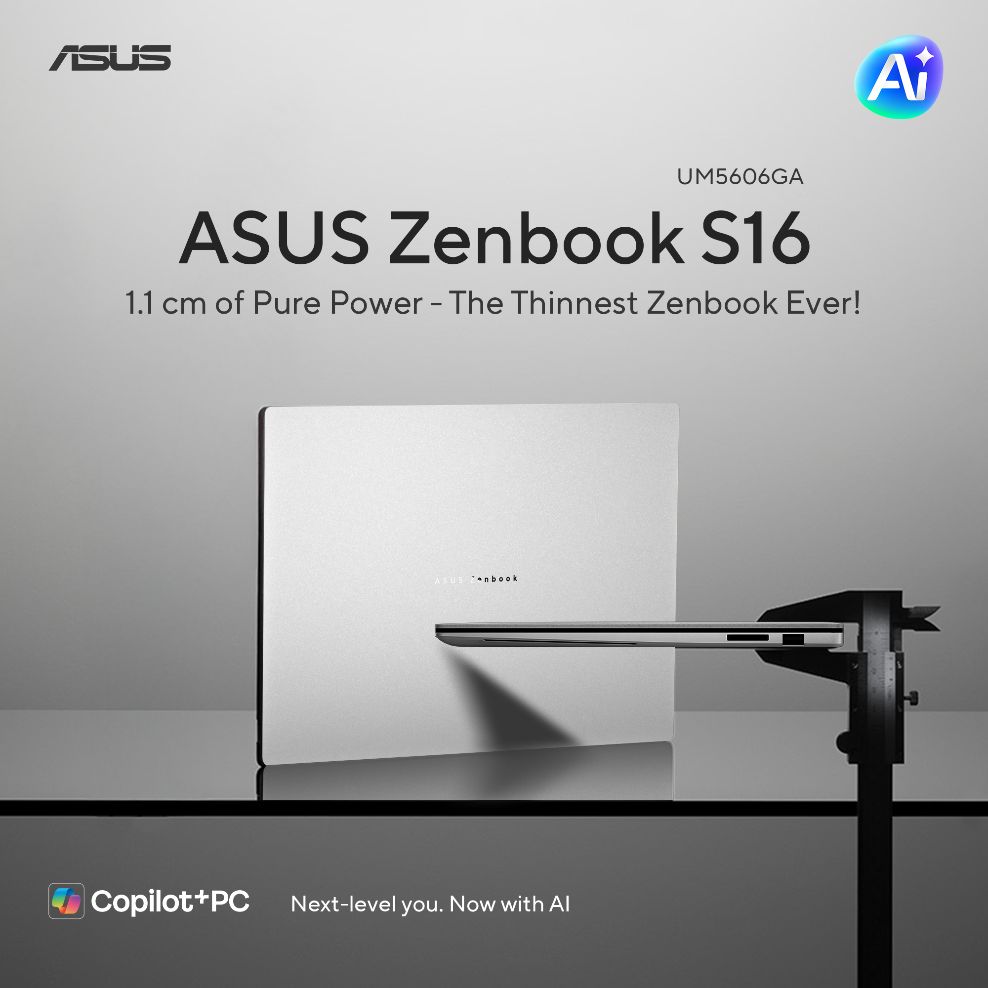 ASUS Facebook ad: 1.1cm Pure AI Power, The Thinnest 16 Zenbook…
