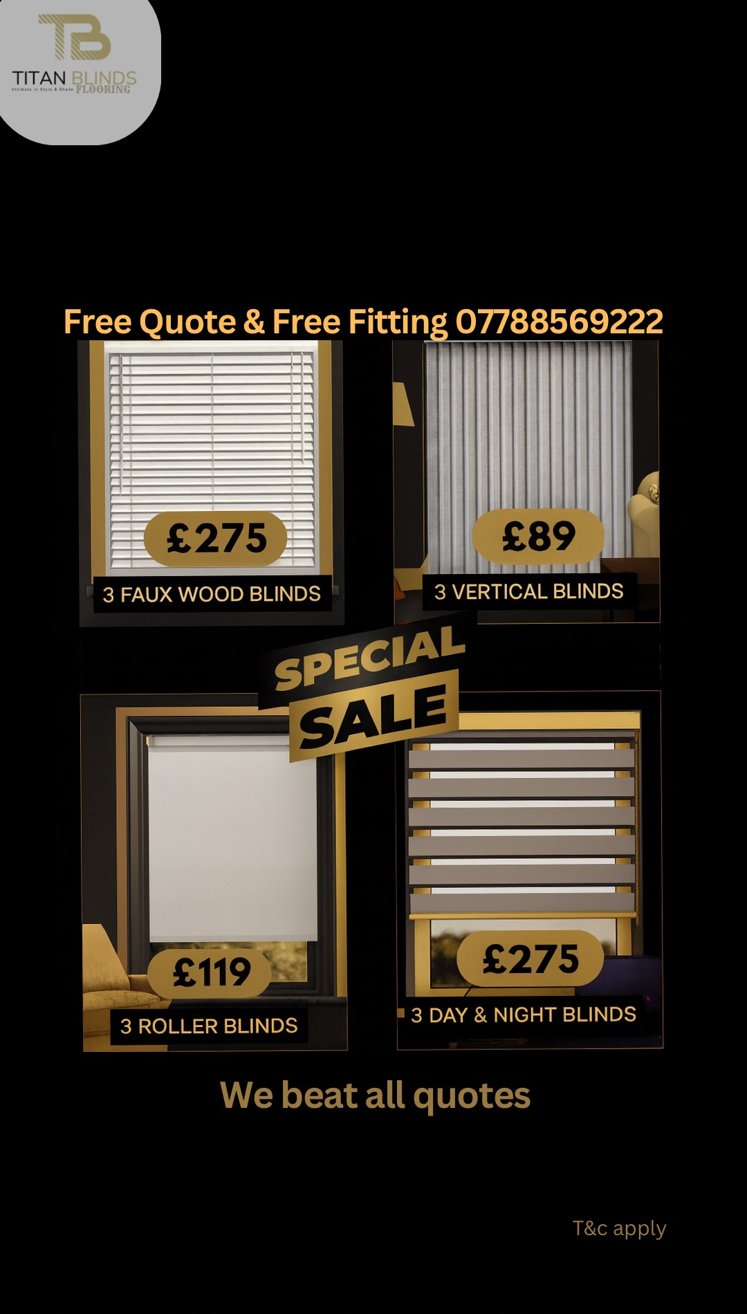 Titan Blinds & Flooring Facebook ad: 3 for £89