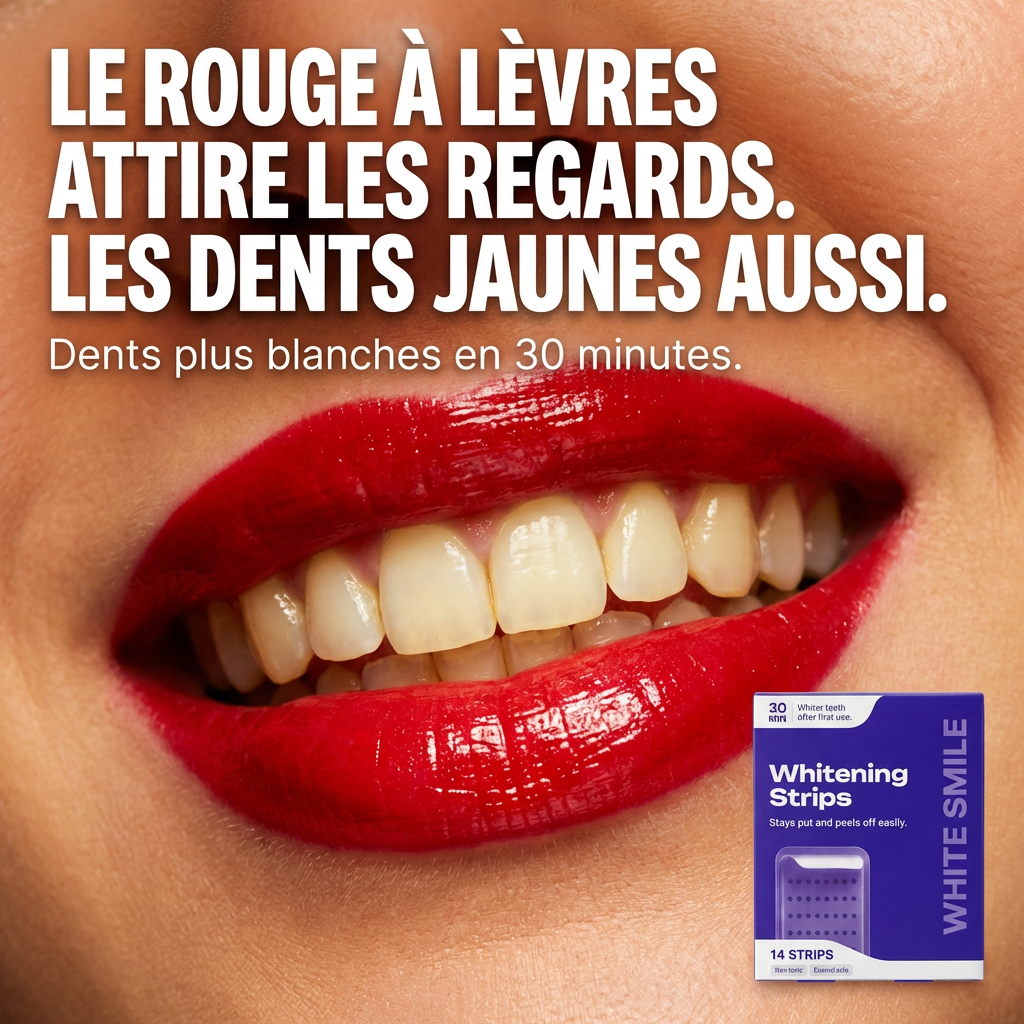 White Smile Facebook ad: Les dents jaunes attirent les regards.