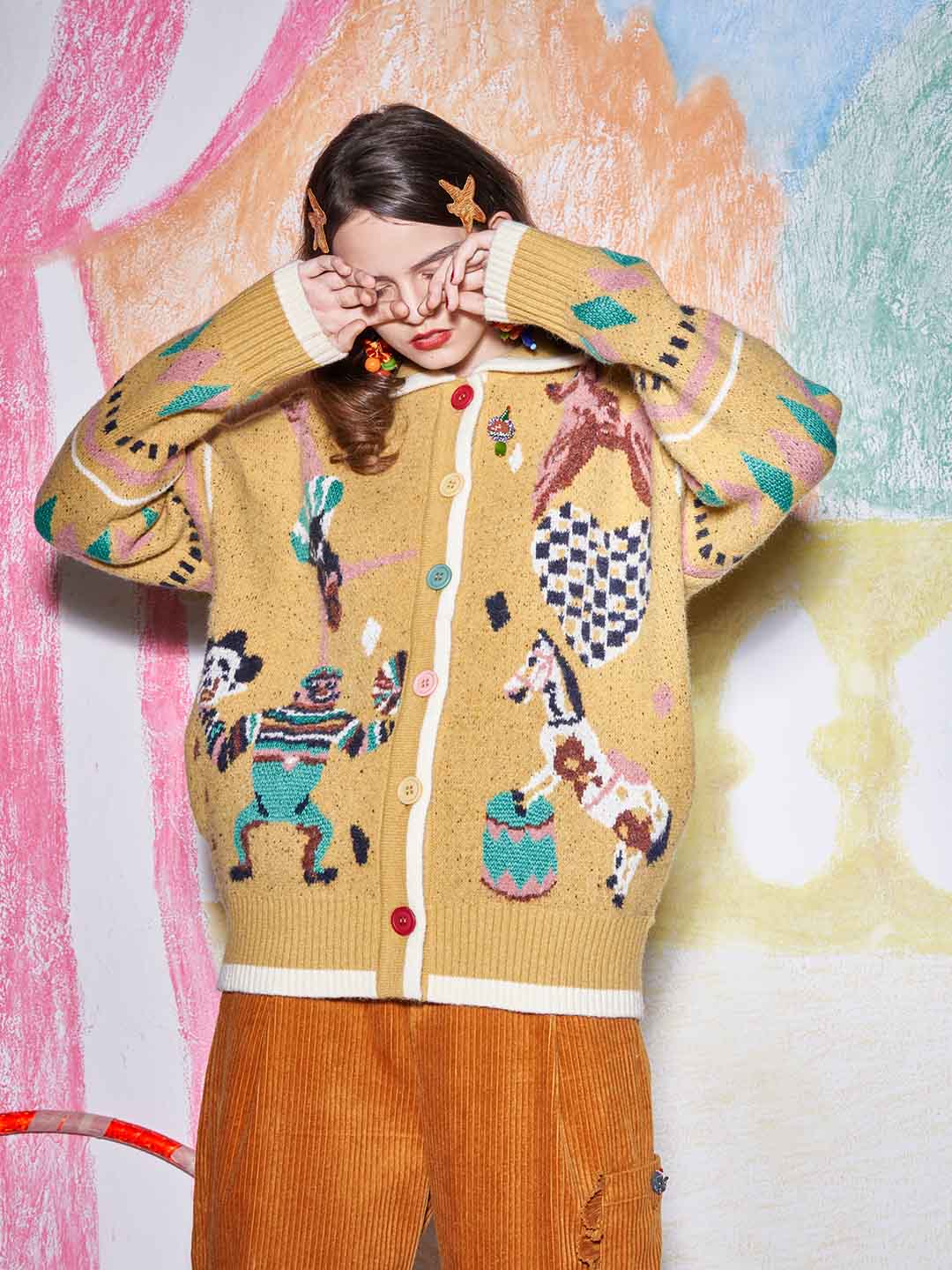 Unlogical Poem Facebook ad: Retro-style Circus Jacquard Sweater Cardigan