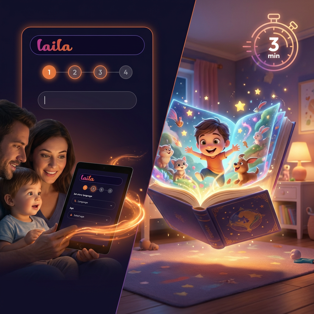 Laila - AI Powered Storytelling Facebook ad: Make Kids' Stories in Minutes