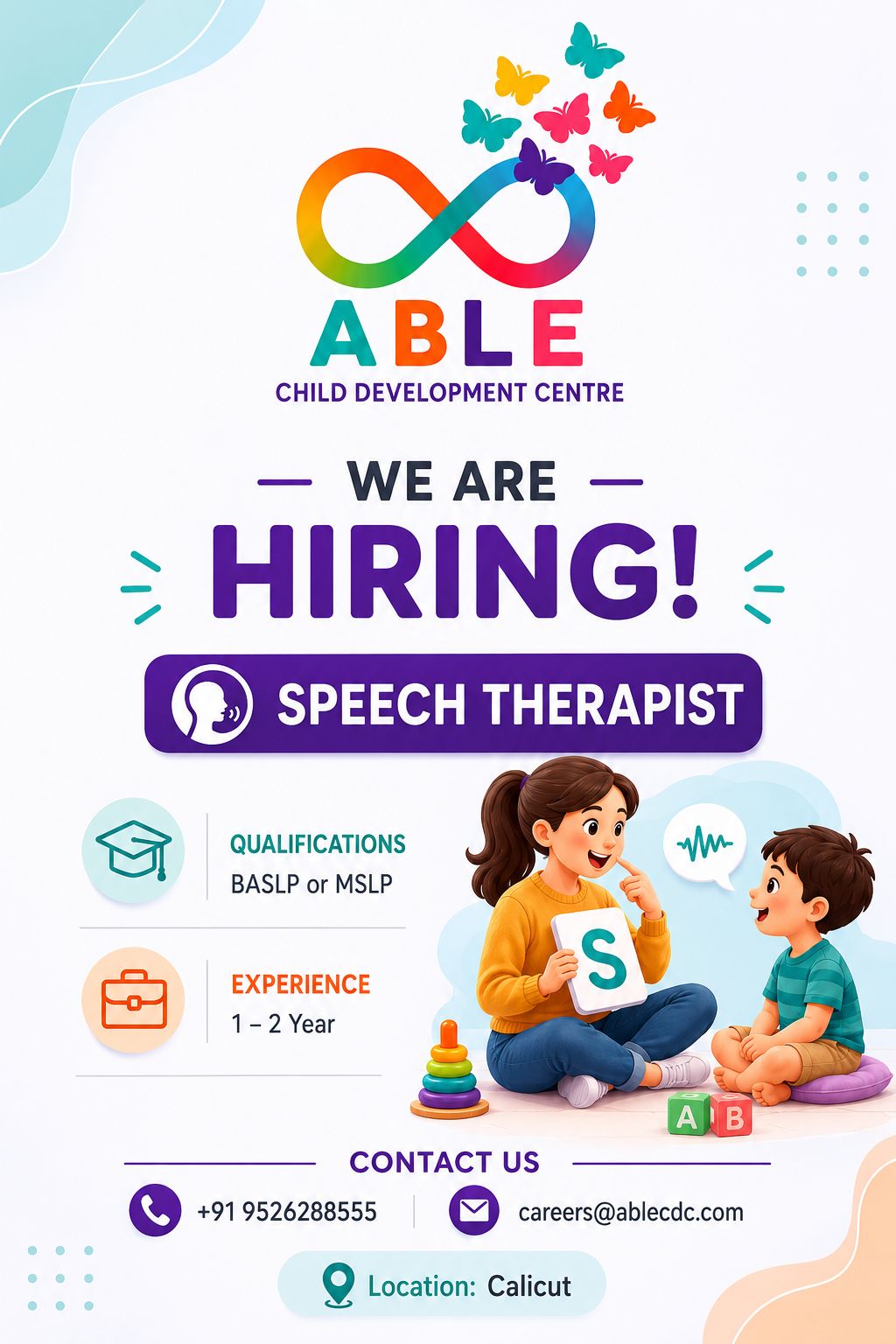 Ablecdc Facebook ad: Urgent Hiring! Speech Therapist
