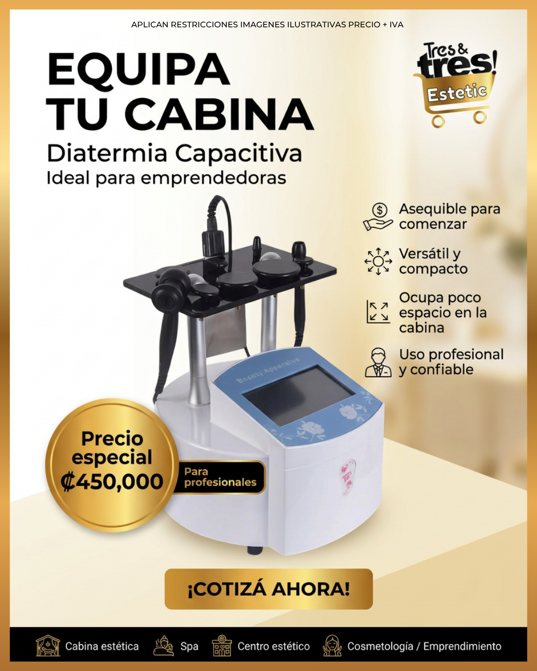 Tres&tres Estetic Facebook ad: Diatermia capacitiva profesional