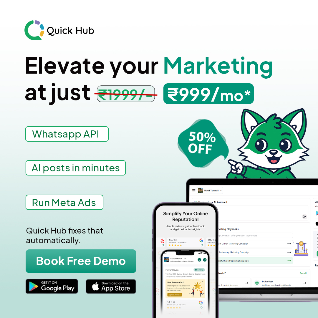 Quick Hub Facebook ad: Full Marketing Platform at ₹999/mo
