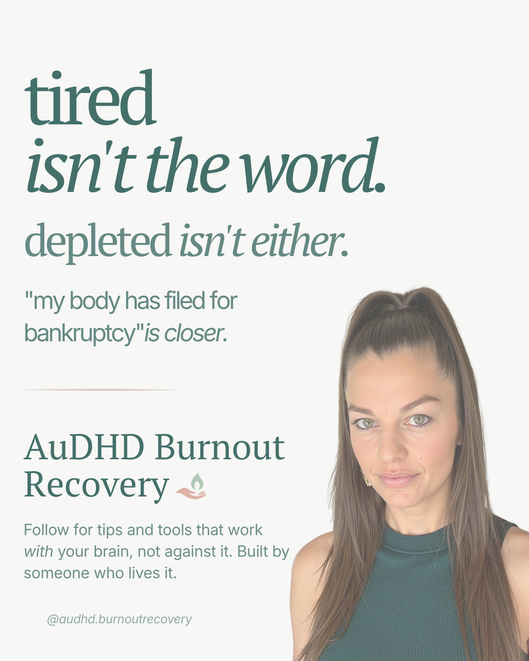 Audhd Burnout Recovery Facebook ad: the language we have for tired doesn't reach…