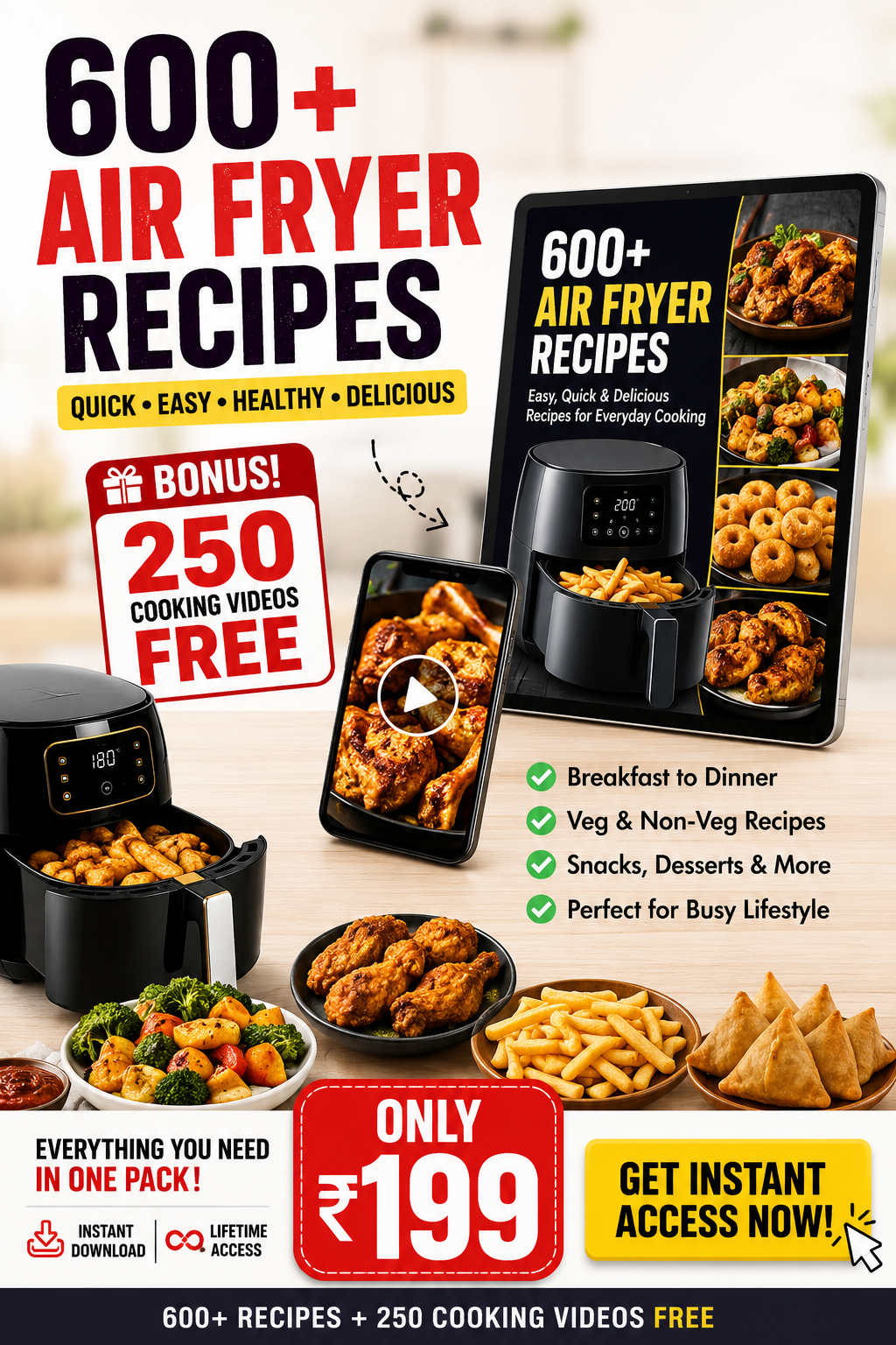 Digimockup Facebook ad: 600+ Air Fryer Recipes + 250 Videos FREE!