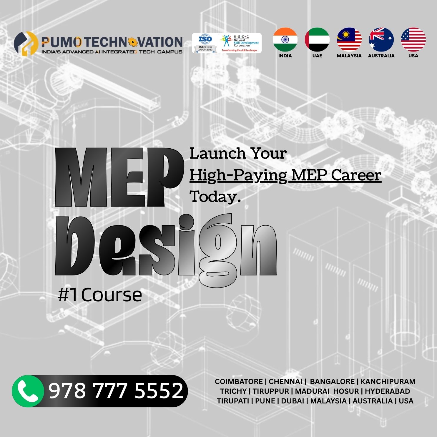 Pumo Tech Thudiyalur Facebook ad: Launch Your Career with an MEP Design Course