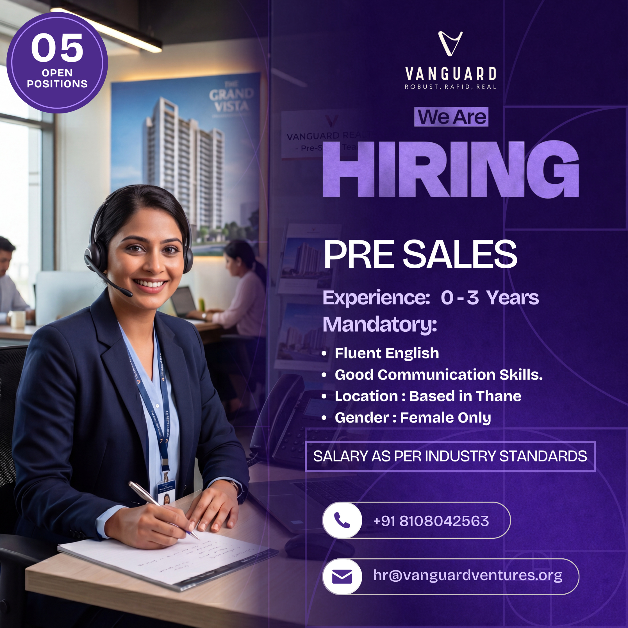 Vanguard Ventures Facebook ad: Hiring Pre Sales Executive - Real Estate