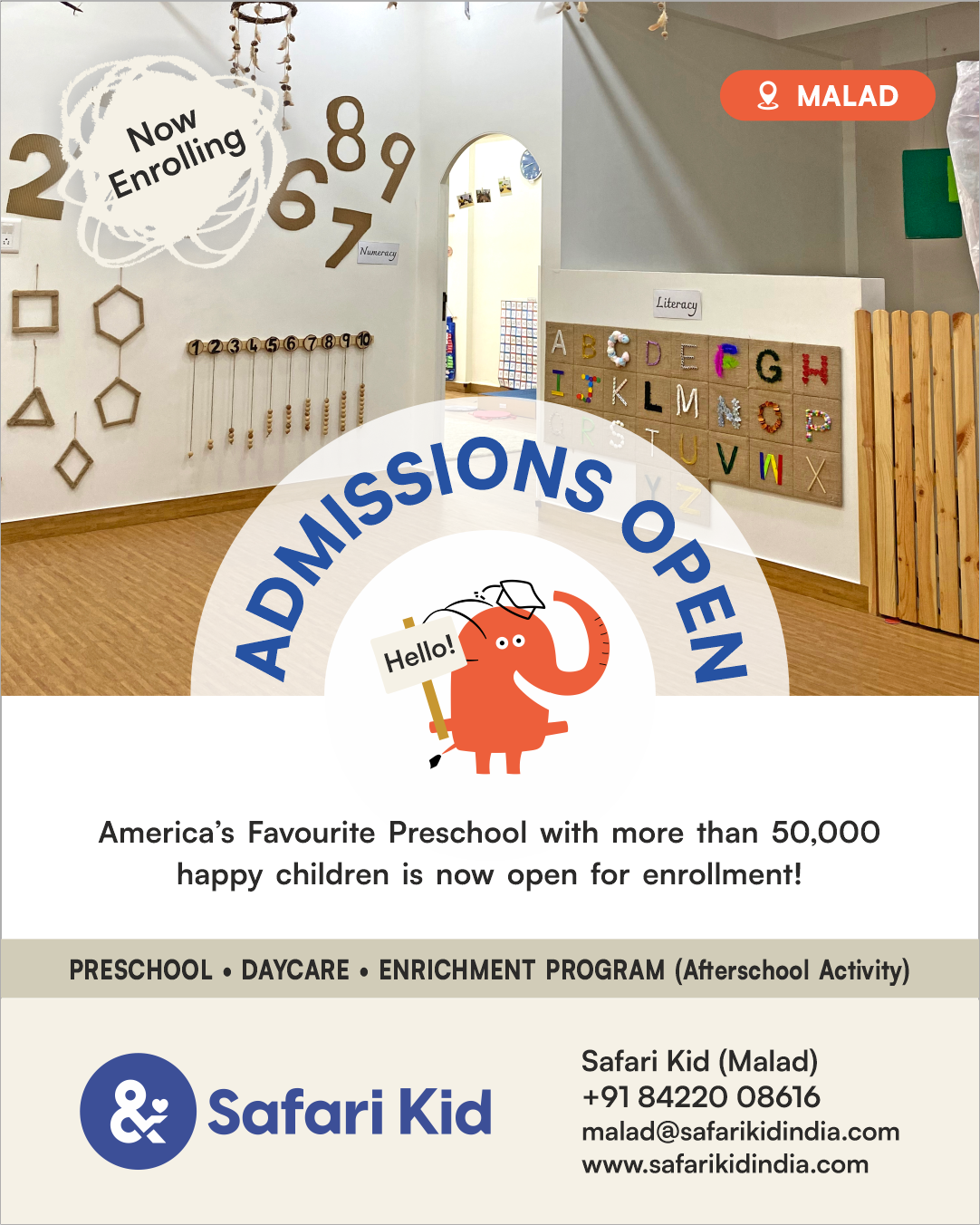Safari Kid Malad Facebook ad: Admissions open at Safari Kid - Malad!