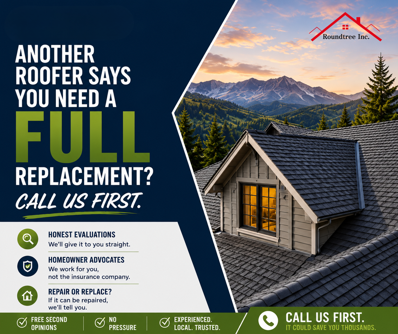Roundtree, Inc. Facebook ad: $1,000 OFF Roof Replacement