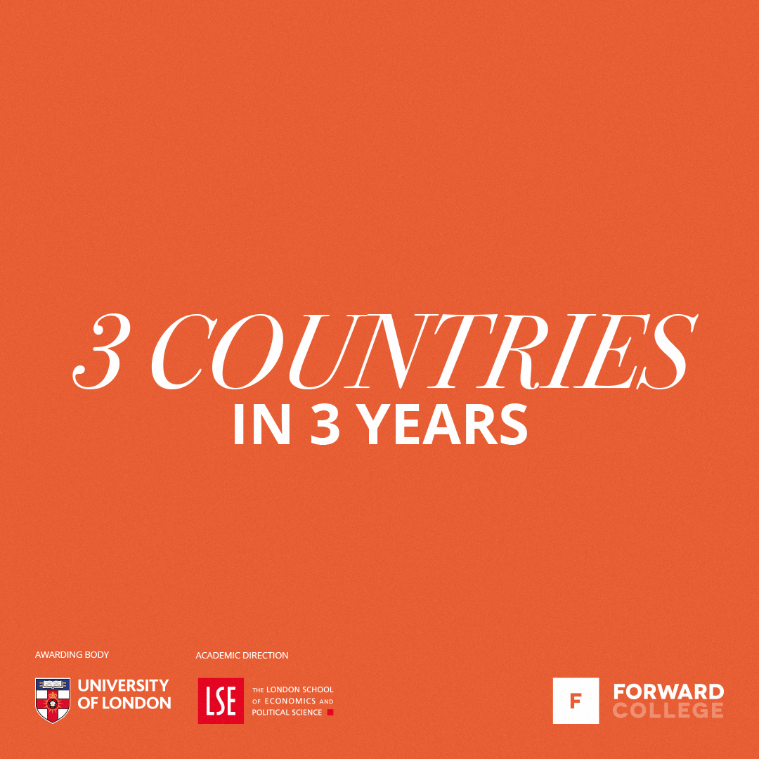 Forward College Facebook ad: 3 years. 3 countries.