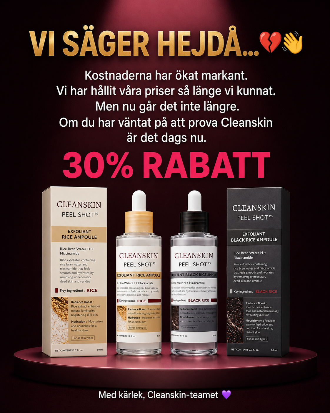 Cleanskin Store Facebook ad: Känn dig bekväm med din hud igen
