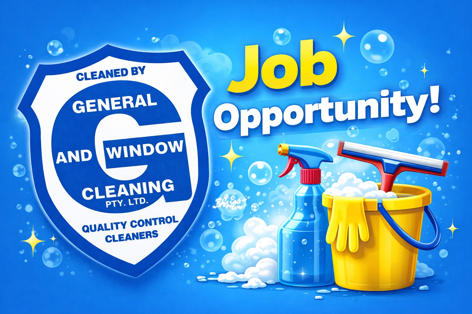 General and Window Cleaning Facebook ad: WE’RE HIRING, Full-Time Cleaners (Hobart CBD)