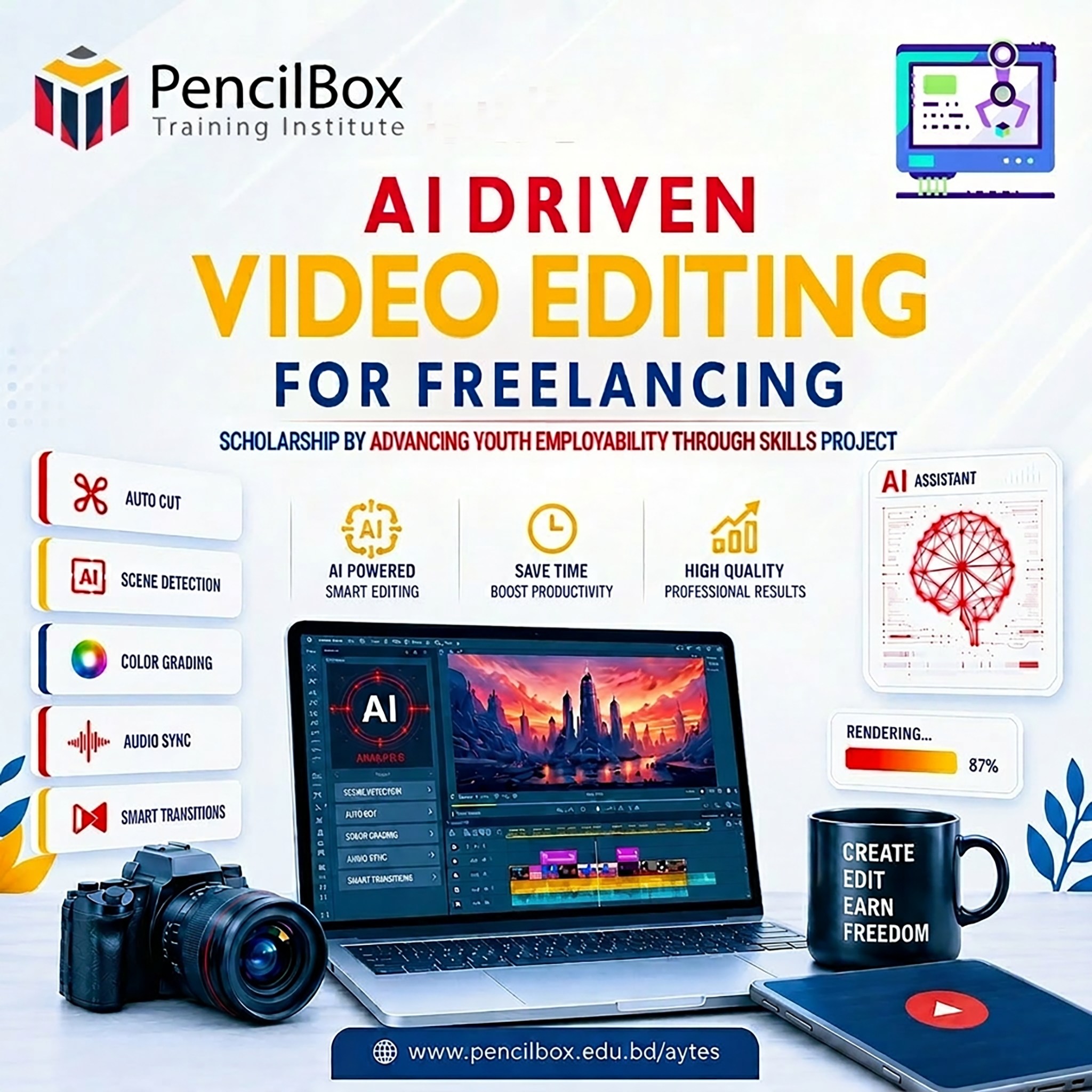 PencilBox Training Institute Facebook ad: AYETS AI & Freelancing Training | PencilBox & Swisscontact
