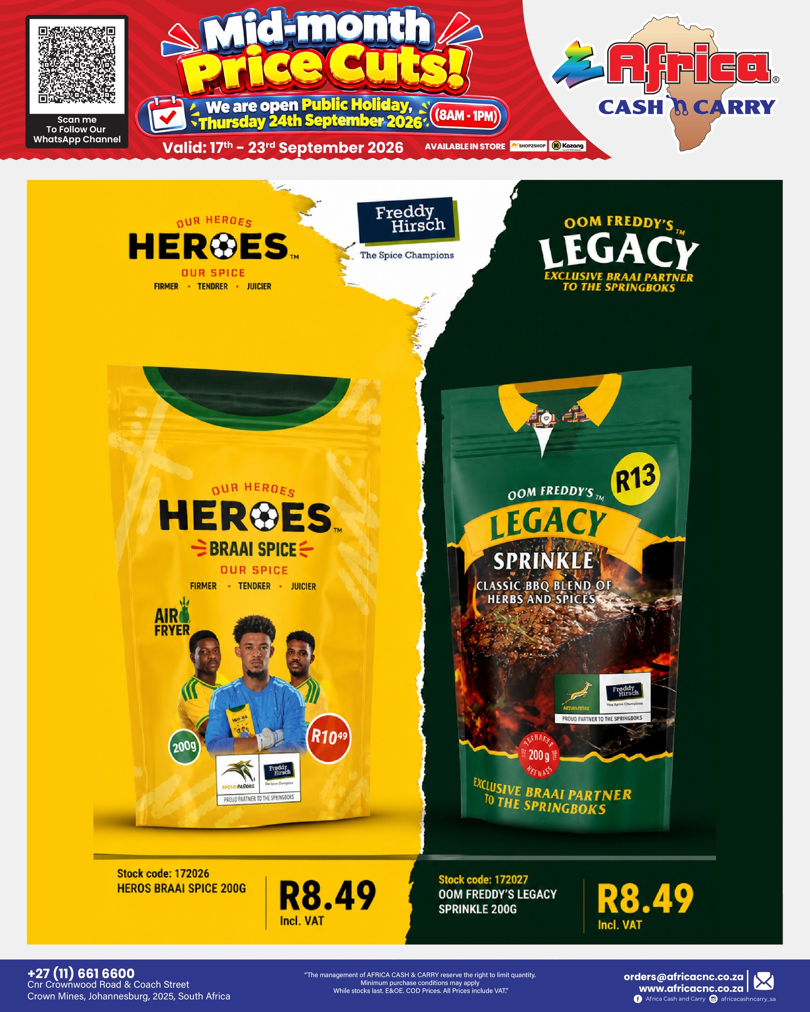 Africa Cash and Carry Facebook ad: Take advantage of our mid-month price reductions!
